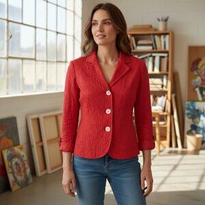 Chico's Brocade Button Up Blazer Jacket Sz 0 (S/4) Red #264F